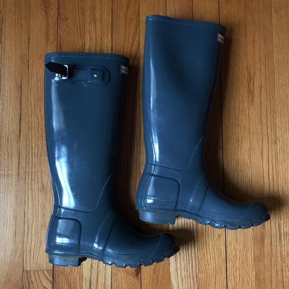 Hunter Original Tall Gloss Rain Boots in Grey - Picture 2 of 6